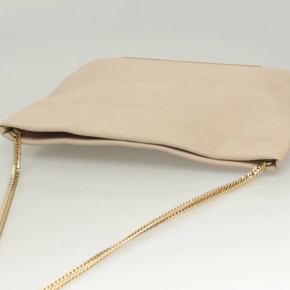 Jimmy Choo Chain Shoulder Bag Leather Beige Gold Auth bs27431 - Picture 10 of 15